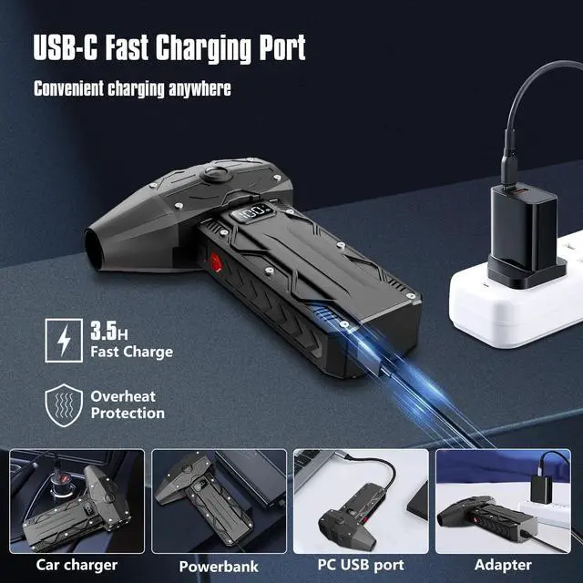 Alt view image 4 of 7 - Compressed Air Duster Electric air duster-4-Gear Adjustable Dust Blower for Computer Keyboard Outdoor House and Car Powerful Dust Cleaner for Keyboard