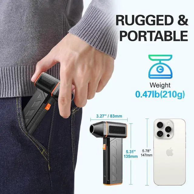 Alt view image 7 of 7 - Electric Compressed Air Duster 130000RPM Super Power Turbo Jet Dry Violent Fan Mini Handheld Dust Leaf Car Snow Blower Rechargeable Refillable Computer Keyboard PC Electronic Duster Pressurized Air