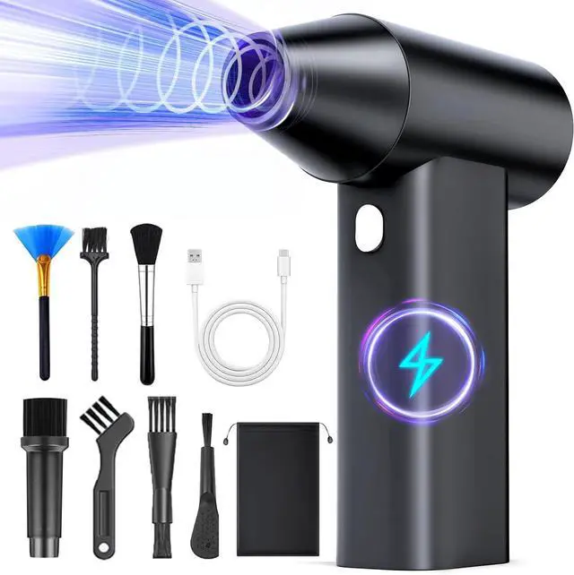 Main image of Compressed Air Duster- Mini Blower 3-SpeedAdjustable High-Speed Aluminum Alloy HairDryer 150000RPMElectric Air Duster Blower with Flashlight functionality dusters for Cleaning-Jet Dry Blower-Black