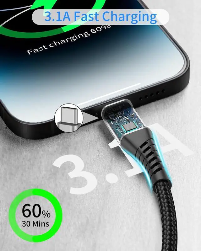 Alt view image 5 of 7 - 6 inch Short USB C Cable Fast Charging 2 Pack 0.5ft USB A to USB C Cable Short USBC Cable Braided 3A USB Type C Cable for iPhone 15 16 Pro Max  Galaxy S24 S23 Google Pixel iPad
