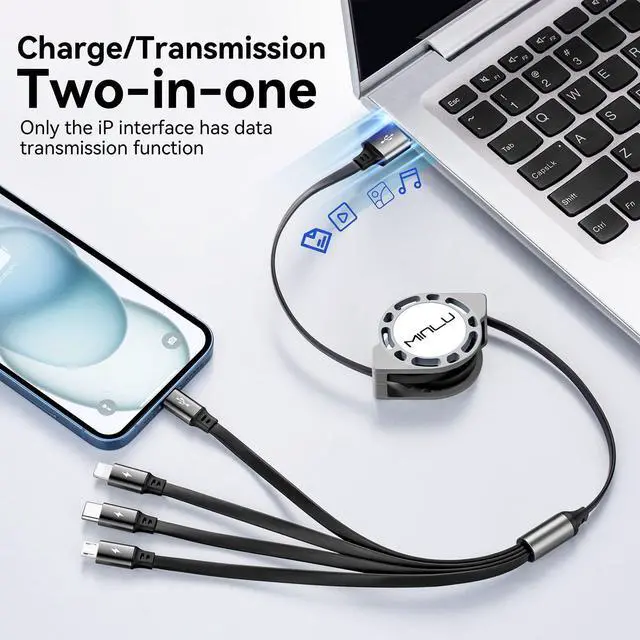 Alt view image 3 of 6 - Multi Charging Cable 4A 2Pack 4Ft Retractable Multi Fast Charger Cable Multiple Charging Cord 4 in 1 Multi USB Cable with Type C/Micro USB Ports for Cell Phones/IP/Galaxy/PS/Tablets/iPads