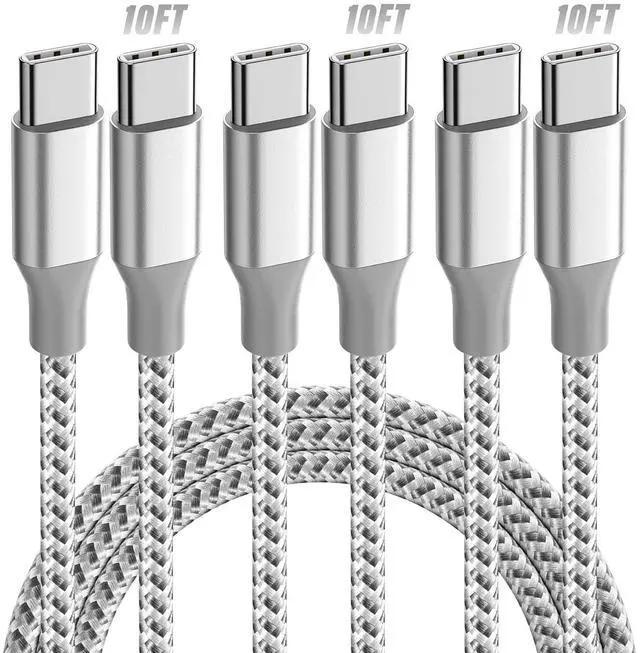 Main image of USB C Cable3 Pack 10FT 60W Fast Charging USB C to USB C Cable Durable Type C Charger Cable for iPhone 16/15/iPad MacBook CarPlay and More-Grey White