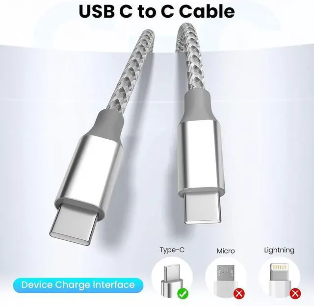 Alt view image 2 of 7 - USB C Cable3 Pack 10FT 60W Fast Charging USB C to USB C Cable Durable Type C Charger Cable for iPhone 16/15/iPad MacBook CarPlay and More-Grey White