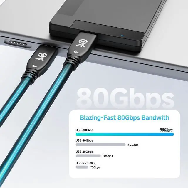 Alt view image 3 of 6 - 80Gbps USB 4 Cable - 1ft Supports Up to [8K@120Hz / 4K@480Hz Video 240W Charging 80Gbps Data Transfer] USB4 Cable Black Compatible with Thunderbolt 5/4 MacBook XPS Surface Pro