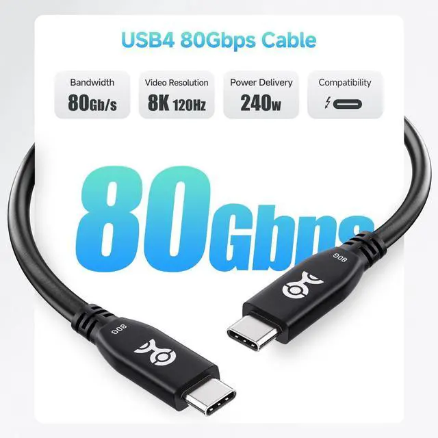 Alt view image 2 of 6 - 80Gbps USB 4 Cable - 1ft Supports Up to [8K@120Hz / 4K@480Hz Video 240W Charging 80Gbps Data Transfer] USB4 Cable Black Compatible with Thunderbolt 5/4 MacBook XPS Surface Pro