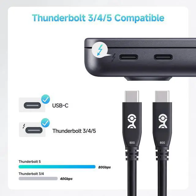 Alt view image 6 of 6 - 80Gbps USB 4 Cable - 1ft Supports Up to [8K@120Hz / 4K@480Hz Video 240W Charging 80Gbps Data Transfer] USB4 Cable Black Compatible with Thunderbolt 5/4 MacBook XPS Surface Pro