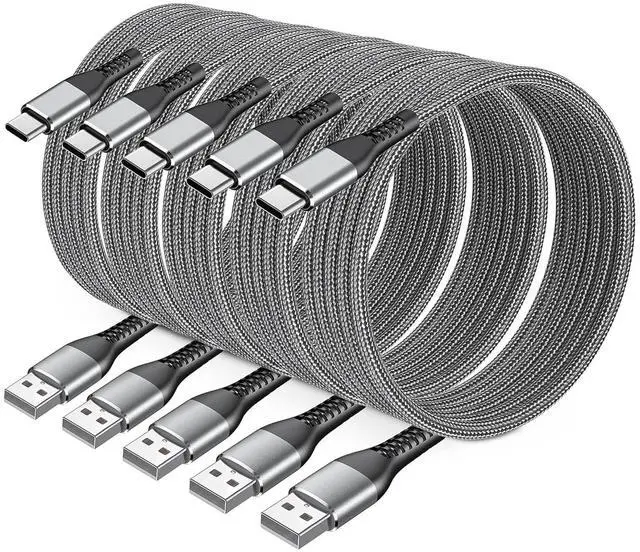 Main image of Compatible with iPhone Charger 5Pack 3&3&6&6&10FT USB A Cable for Long USB C Charger Cable Fast Phone Charging Cord for Phone 16/15 Pro Max Samsunngg Galaxxyy S10 S9 S8 Plus 2 XL(Gray)