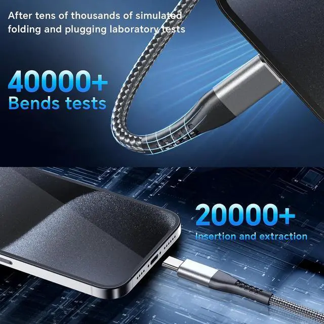 Alt view image 3 of 7 - Compatible with iPhone Charger 5Pack 3&3&6&6&10FT USB A Cable for Long USB C Charger Cable Fast Phone Charging Cord for Phone 16/15 Pro Max Samsunngg Galaxxyy S10 S9 S8 Plus 2 XL(Gray)