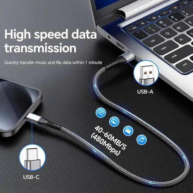Alt view image 6 of 7 - Compatible with iPhone Charger 5Pack 3&3&6&6&10FT USB A Cable for Long USB C Charger Cable Fast Phone Charging Cord for Phone 16/15 Pro Max Samsunngg Galaxxyy S10 S9 S8 Plus 2 XL(Gray)