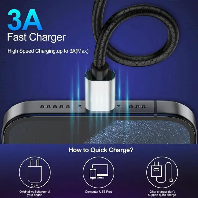 Alt view image 3 of 7 - USB Type C Cable 10ft [2 Pack] USB A 2.0 to USB-C 10 ft Type C Fast Charger Extra Long Durable TPE USBC to USBA Cord for iPhone 16/15 Pro Plus Pro Max  Galaxy A10/A20/A51/S10/S9/S8 Plus/Note 9