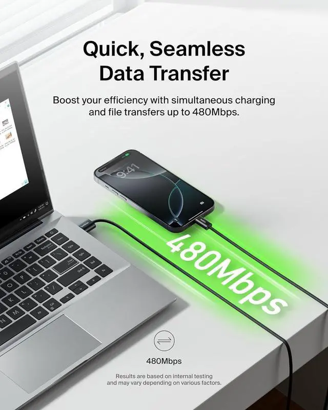 Alt view image 6 of 7 - USB A to USB C Cable 2-Pack 6.6ft 15W - Type C Charger iPhone Charger Cord Soft Braided Flexible for iPhone 17 & 16 Galaxy S25 Pixel 10 iPad Pro  Switch & More - Black