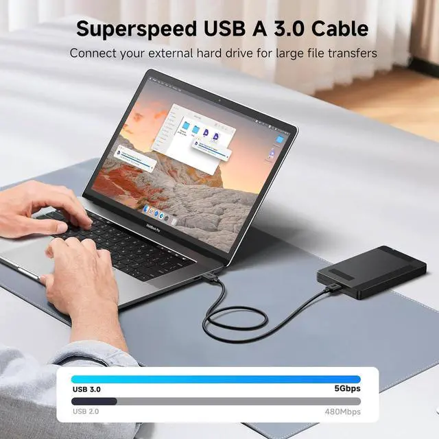 Alt view image 2 of 6 - 5Gbps Long USB 3.0 Cable - 10ft Male to Male USBA to USBA Cable USB Cord Black