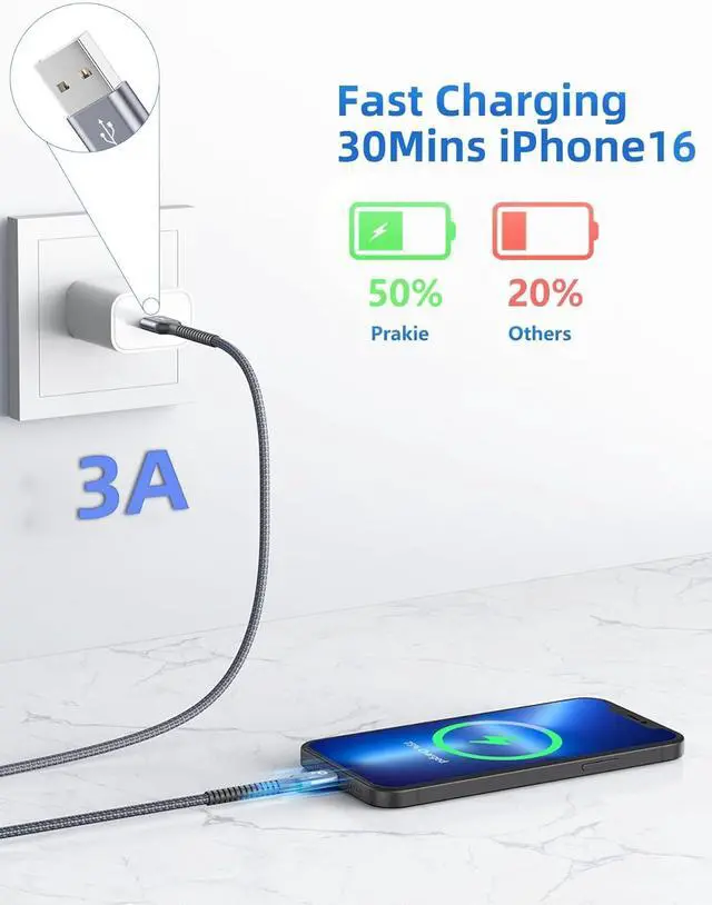 Alt view image 2 of 7 - USB C Cable 10FT 2Pack Long USB A to USB C Charger Cable Type C Cable 3A Fast Charging Upgraded Extra Durable Braided USBC Cord Compatible with iPhone 16 15 Pro Max/ Galaxy S23/LG and More
