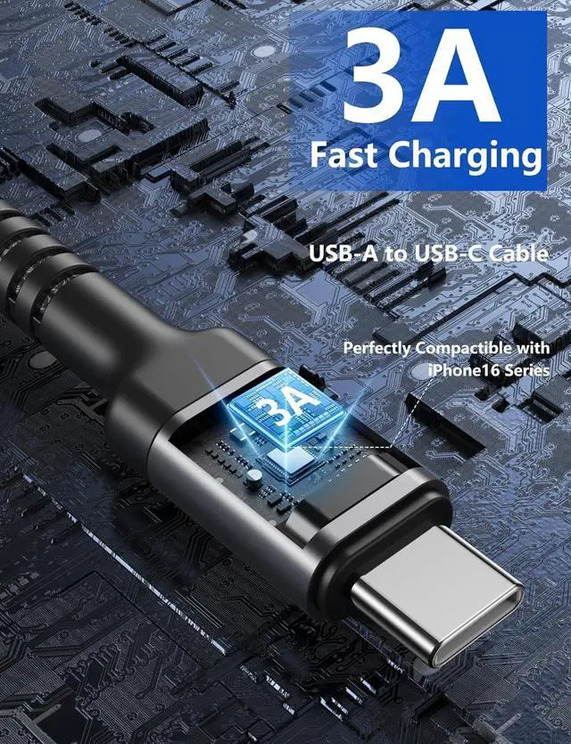Alt view image 3 of 7 - USB C Cable 10FT 2Pack Long USB A to USB C Charger Cable Type C Cable 3A Fast Charging Upgraded Extra Durable Braided USBC Cord Compatible with iPhone 16 15 Pro Max/ Galaxy S23/LG and More