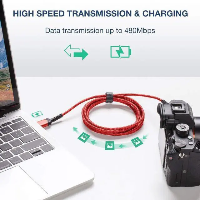 Alt view image 3 of 7 - Mini USB Cable[2-Pack 3.3ft+6.6ft] USB 2.0 Type A to Mini B Fast Charging Braided Cord Compatible with Blue Yeti Microphone Garmin Nuvi GPS 50 55 Ti-84 Plus CE Canon Rebel t7 Camera Gopro Red