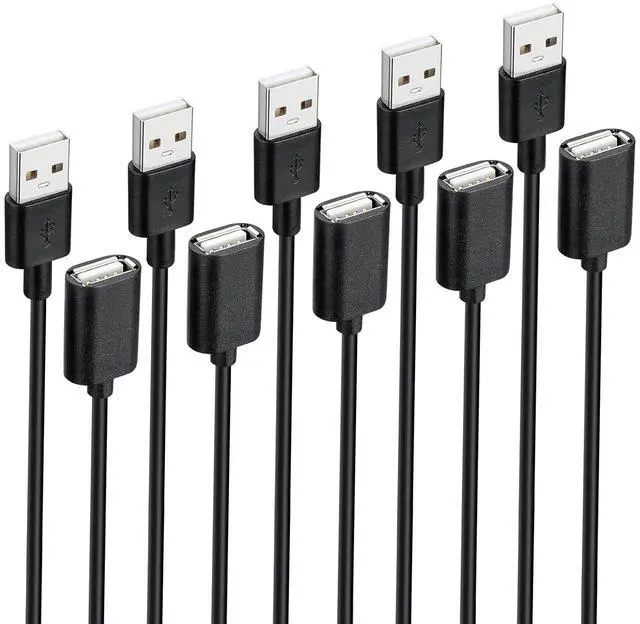 Main image of 5-Pack USB Extension Cord Bulk Male to Female 5 ft USB-A 2.0 Extender Cable