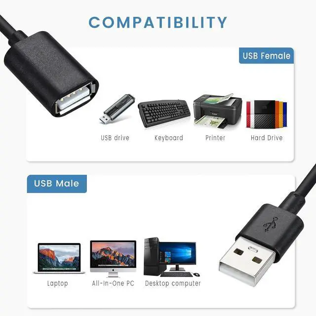 Alt view image 2 of 5 - 5-Pack USB Extension Cord Bulk Male to Female 5 ft USB-A 2.0 Extender Cable