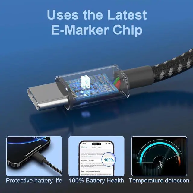 Alt view image 3 of 7 - USB C Cable 5Pack 6FT USB C to USB C Cable 60W(3A) Nylon Braided Type C Fast Charging Cord for iPhone 16/16 Plus/16 Pro Max/15/15 Plus/15 Pro Max MacBook Pro iPad Pro Air  S24/S24 Ultra/S23