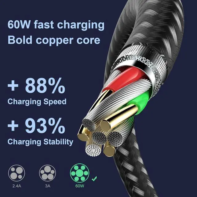 Alt view image 4 of 7 - USB C Cable 5Pack 6FT USB C to USB C Cable 60W(3A) Nylon Braided Type C Fast Charging Cord for iPhone 16/16 Plus/16 Pro Max/15/15 Plus/15 Pro Max MacBook Pro iPad Pro Air  S24/S24 Ultra/S23