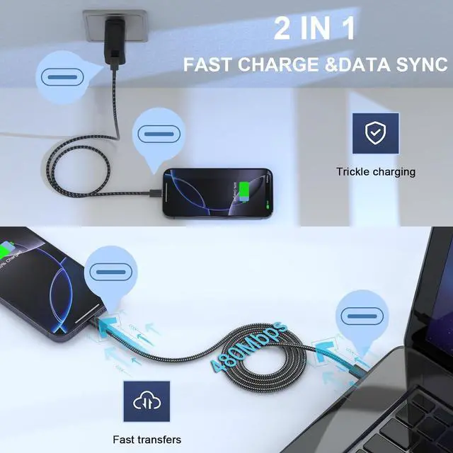 Alt view image 7 of 7 - USB C Cable 5Pack 6FT USB C to USB C Cable 60W(3A) Nylon Braided Type C Fast Charging Cord for iPhone 16/16 Plus/16 Pro Max/15/15 Plus/15 Pro Max MacBook Pro iPad Pro Air  S24/S24 Ultra/S23