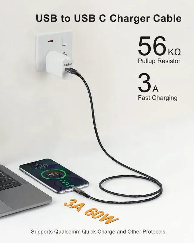 Alt view image 4 of 7 - USB A to USB C Cable 10FT USB 3.1/3.2 10Gbps Data Transfer and 60W 3A Fast Charging Long Cable for Android Auto  Galaxy S22 S21 iPad Pro External SSD and Other USB to Type C Device