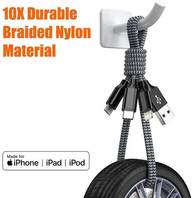 Alt view image 3 of 7 - Multi Charging Cable 4ft 2Pack USB Charger 3 in 1 Multi iPhone Charger Cable Nylon Braided  MFi Certified USB Fast Charging Cord with Type-C/USB C Micro Lightning for Phone iPad iPhone Tablet