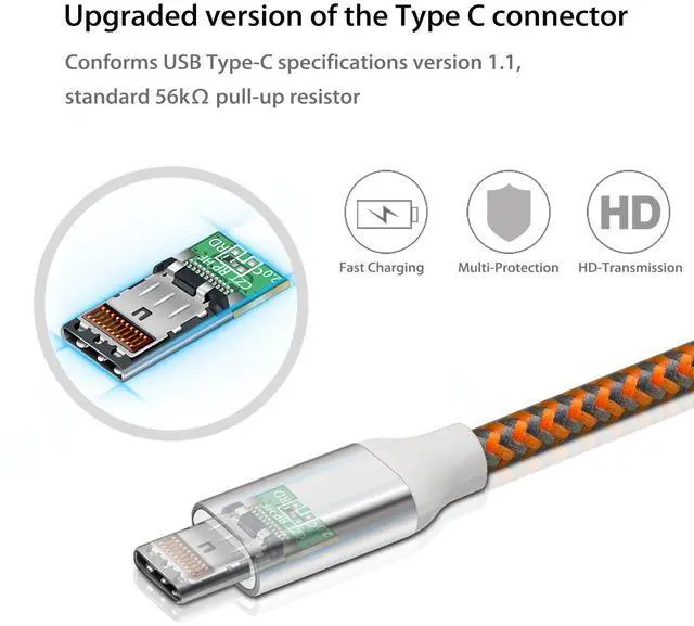 Alt view image 3 of 6 - USB C to USB 2.0 Cables 3 Pack 10ft Long 3A Fast Charging USB A to Type-C Charger Cord Braided Compatible with Galaxy S24/S23/S22/S21 Plus Note 10 A70/LG G6/Moto G/PS 5 (Green/Gold/Orange)