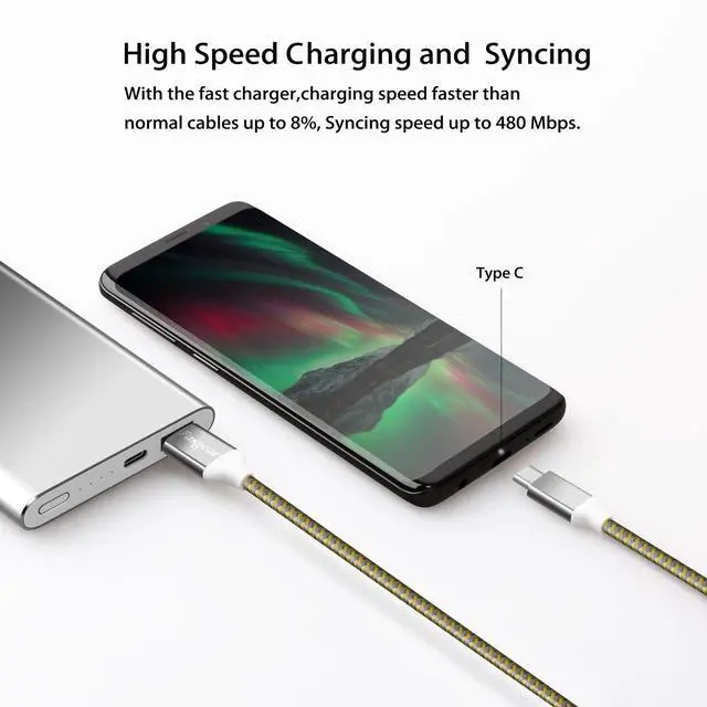 Alt view image 4 of 6 - USB C to USB 2.0 Cables 3 Pack 10ft Long 3A Fast Charging USB A to Type-C Charger Cord Braided Compatible with Galaxy S24/S23/S22/S21 Plus Note 10 A70/LG G6/Moto G/PS 5 (Green/Gold/Orange)