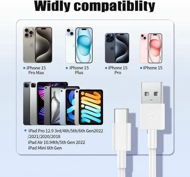 Alt view image 6 of 7 - 2Pack 3ft Car Carplay Cable for  iPhone 17 Pro Max/17 Air/16 Pro/15 Plus/15 USB A to USB C Carplay Charger Cord iPad Pro 12.9/11 10th Air 5th/ 4th iPad mini 6th Gen Car Charging Cable 3 Feet