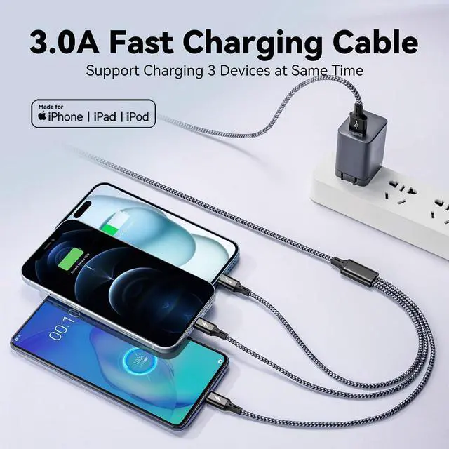 Alt view image 2 of 7 - 3 in 1 Multiple Charging Cable(2Pack 4Ft) Braided Multi Charger Cord Fast Charging Cable Universal USB Cable with Type C/Micro USB Port for Cell Phones iPhone 16 15 14 13 Series (3 Black 4Ft)