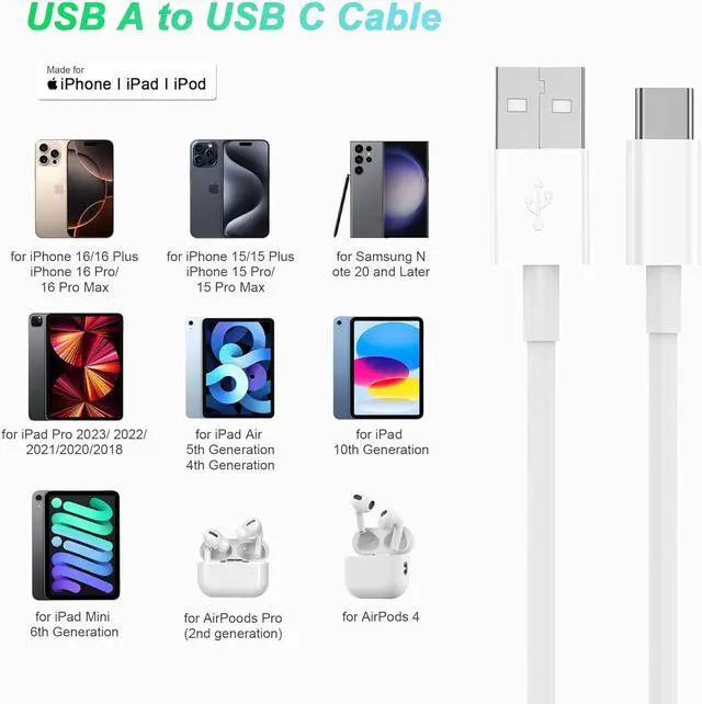Alt view image 7 of 7 - USB to USB C Cable 6ft 2Pack for iPhone 15/16 Charger Cord Car Carplay Cable Fast Charging Compatible for  16 Pro Max/15 Plus/for IPad Pro 12.9/11/Air 5th/4th Mini Gen Type C Charge 6 Foot
