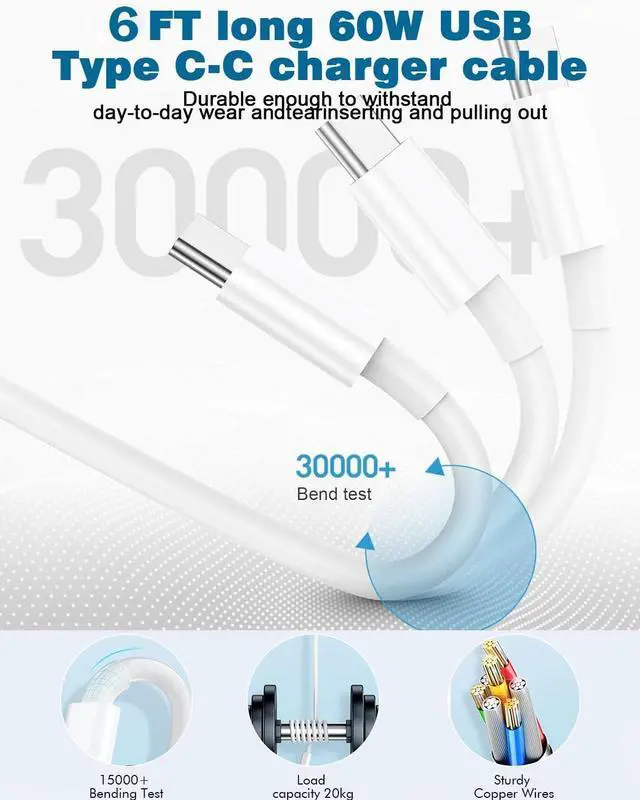 Alt view image 3 of 7 - USB C Charger for iPhone 16/15 Charger Fast Charging Type C Charge  Fast USB C Wall Chargers Block Adapter 6FT Long USBC Charging Cable Cord for iPhone 16 Pro Max/iPhone 15 Plus/iPad Pro/Air/Mini