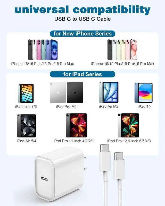 Alt view image 7 of 7 - USB C Charger for iPhone 16/15 Charger Fast Charging Type C Charge  Fast USB C Wall Chargers Block Adapter 6FT Long USBC Charging Cable Cord for iPhone 16 Pro Max/iPhone 15 Plus/iPad Pro/Air/Mini