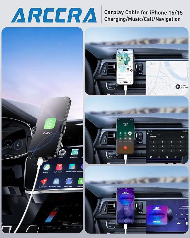 Alt view image 2 of 7 - Car Carplay Cable for iPhone 16/15 Pro Max/Plus/16e USB C Charger Cord 2Pack USB A to USB C Cable for iPad Pro 13/12.9/11 inch iPad Air M3 M2 5th/4th Mini 7th/6th Gen Car Charger Charging Cord 3FT