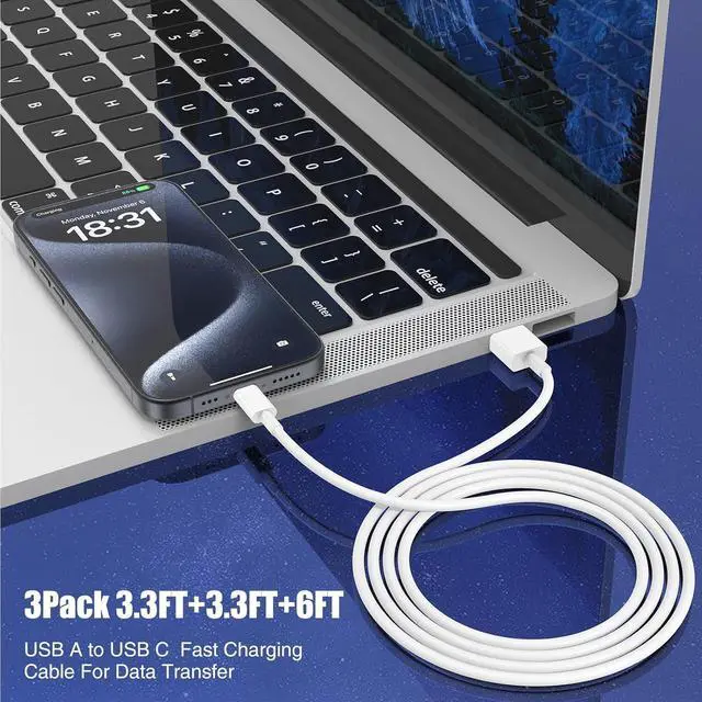 Alt view image 6 of 7 - Car Carplay Cable for iPhone 16 15 Pro Plus Pro Max3-Pack [3.3FT+3.3FT+6FT] USB A to USB C Cable for iPhone 16 15for iPad Pro/Air/Minifor  Galaxy S24/S23/S22for MacBook Pro/Air and More