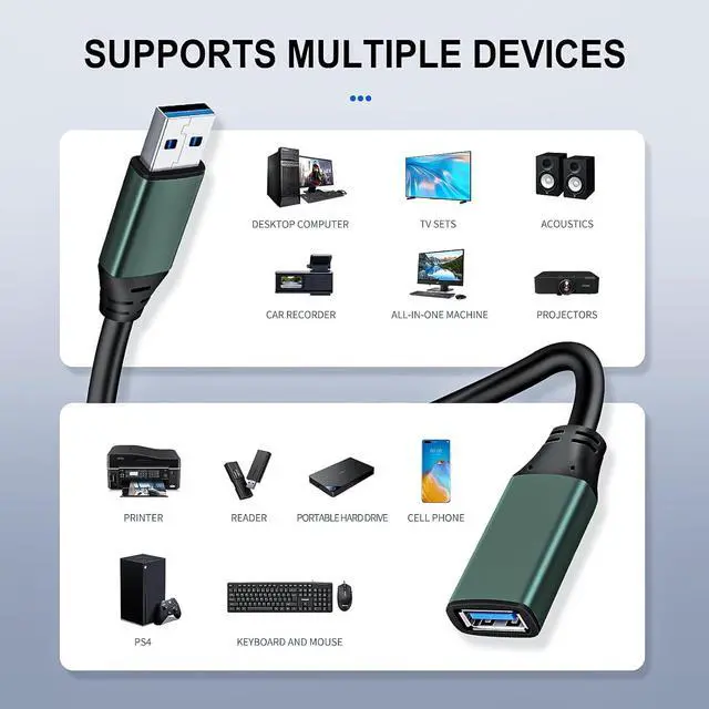 Alt view image 3 of 7 - 65FT USB 3.0 Extension Cable with Extension Chipsets Signal Booster Active Type A Male to A Female for PlayStation Xbox Keyboard Mouse USB Flash Drive Printer Camera and More