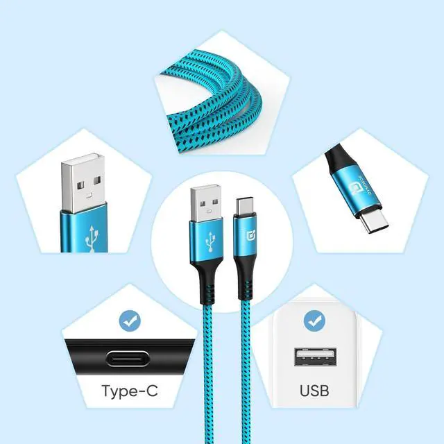Alt view image 3 of 6 - USB C Cable (5 Pack 10ft) USB A to C Charger Fast Charging Nylon Braided for  Galaxy S9 S8 Note 9 Note 8 Galaxy Note 20 10 S21 S20 S10 Plus USB Type C Cable