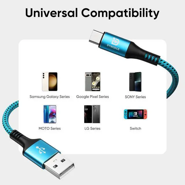 Alt view image 6 of 6 - USB C Cable (5 Pack 10ft) USB A to C Charger Fast Charging Nylon Braided for  Galaxy S9 S8 Note 9 Note 8 Galaxy Note 20 10 S21 S20 S10 Plus USB Type C Cable