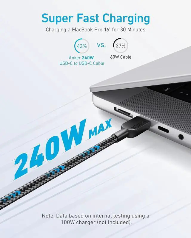 Alt view image 2 of 6 - USB C to USB C Cable (2Pack 3FT) 240W Type-C Fast Charging Cord for iPhone 16/15 Series MacBook Pro 2020 iPad Air 4 and More (Black)