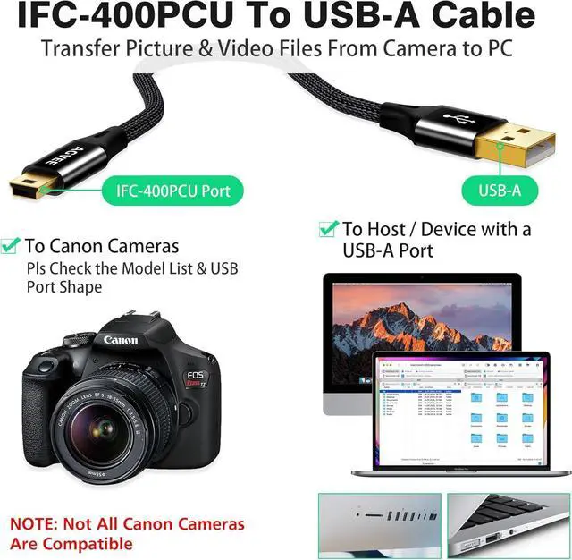 Alt view image 5 of 7 - 2 Pack 6.6ft Camera IFC-400PCU USB Data File Transfer AV Out Digital Cable Cord for Canon Rebel EOS T1i T2i T3 T3i T4i T5 T5i T6 T6i T6s T7i PowerShot/DSLR Cameras & Vixia Camcorders Black