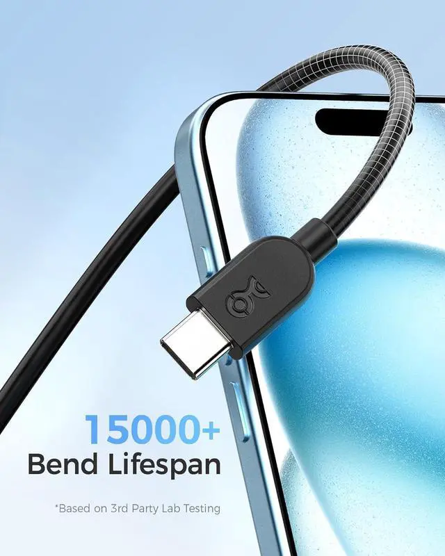 Alt view image 3 of 6 - 3-Pack Extreme Flexible USB C Charging Cable 3ft in Black Up to [60W Charging 480Mbps]  CarPlay Android Auto USB C Charger Cable for iPhone 16/15 Galaxy S24 iPad Pro