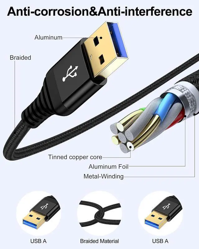 Alt view image 2 of 7 - USB to USB Cable 6ft Male to Male USB A To USB A Cable for WD Hard Drives PC Mac Laptop PS4 Xbox - USB 3.0 Type A Impresora Long Usba to Usba Cord High-Speed Data Transfer Cable 6 Foot