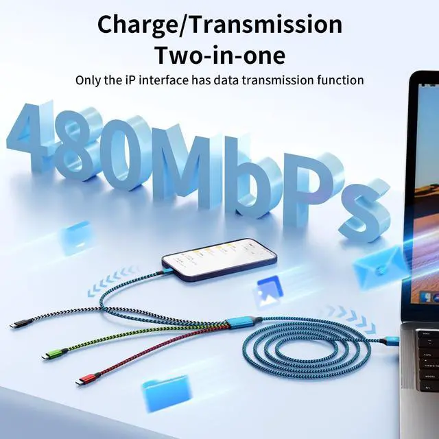 Alt view image 3 of 7 - Multi Charger Cable 6Ft 2Pack 3 in 1 Charging Cord Universal Phone Charger Multiple Charger Wire USB-A to Lightning/USB-Type C/Micro USB Connectors for Cellphone Tablets and More (Charging Only)