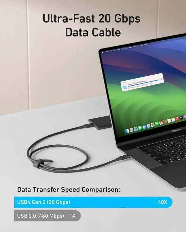 Alt view image 3 of 7 - USB 4 Gen 2 Cable 20 Gbps Data Transfer 4K HD Display 240W 3FT Bio-Based Charging USB C to Type C Cable for iPhone 16 Series USB-C Laptops and More