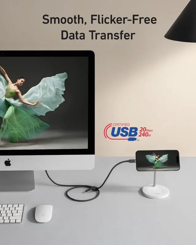 Alt view image 6 of 7 - USB 4 Gen 2 Cable 20 Gbps Data Transfer 4K HD Display 240W 3FT Bio-Based Charging USB C to Type C Cable for iPhone 16 Series USB-C Laptops and More