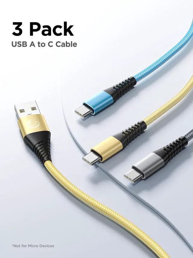 Alt view image 3 of 6 - USB C Cable 10FT 3Pack Fast Charging Nylon Braided Long Type C Charger Cable for  Galaxy S24 S23 S22 S21 S10 S9 S8 A02s A03s A11 A12 A13 A14 A21 A22 A32 A42 A53 Tablet LG Moto TCL