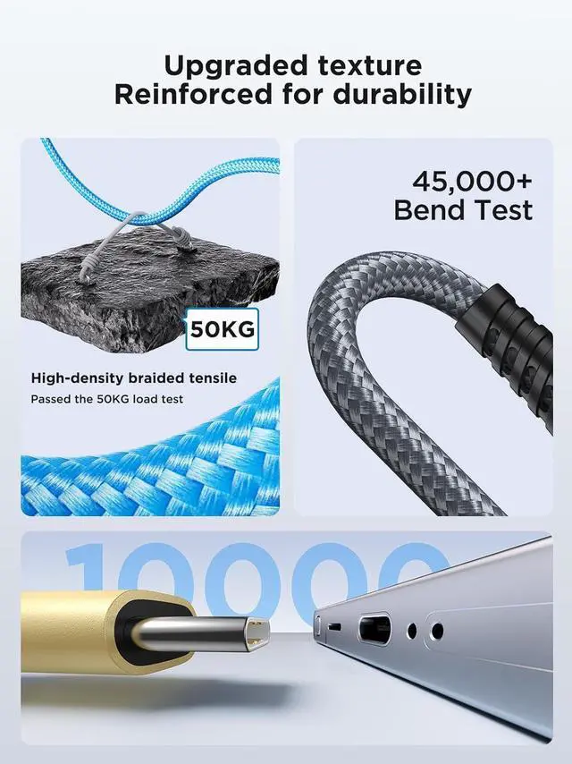Alt view image 4 of 6 - USB C Cable 10FT 3Pack Fast Charging Nylon Braided Long Type C Charger Cable for  Galaxy S24 S23 S22 S21 S10 S9 S8 A02s A03s A11 A12 A13 A14 A21 A22 A32 A42 A53 Tablet LG Moto TCL