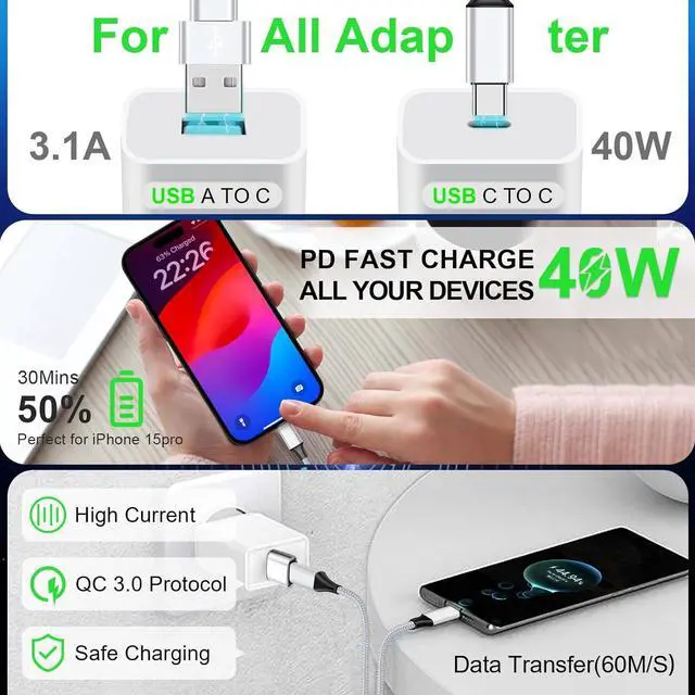 Alt view image 2 of 7 - USB C Splitter Multi Charging Cable USB A/C to USB C PD & QC 3.1A Fast Charging[2Pack 4Ft] 4 in 2 Multi Charger Cord with 4 Type-C Connectors Compatible with Cell Phones Tablets and More