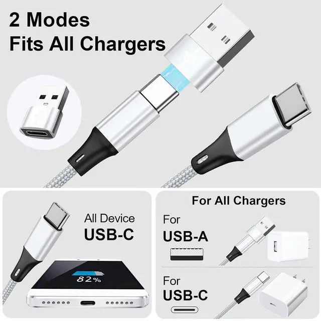 Alt view image 3 of 7 - USB C Splitter Multi Charging Cable USB A/C to USB C PD & QC 3.1A Fast Charging[2Pack 4Ft] 4 in 2 Multi Charger Cord with 4 Type-C Connectors Compatible with Cell Phones Tablets and More