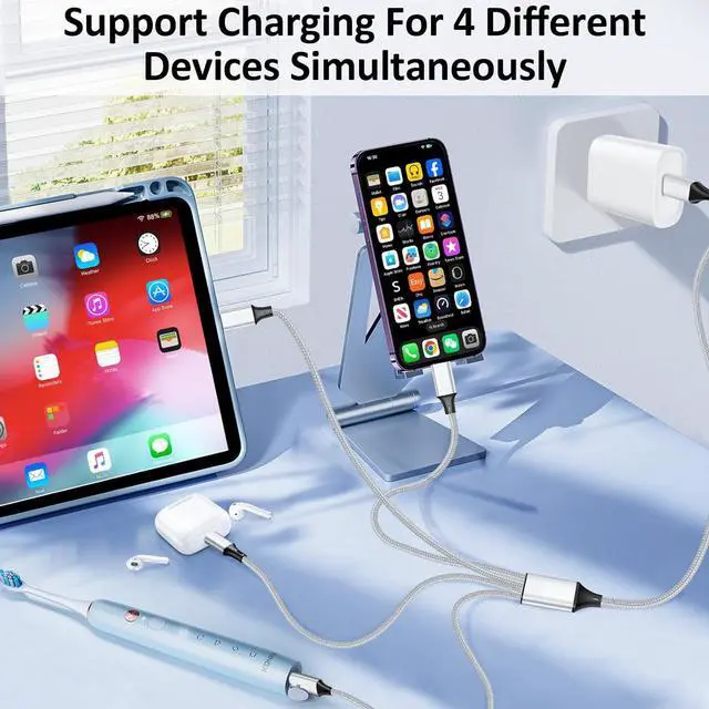 Alt view image 4 of 7 - USB C Splitter Multi Charging Cable USB A/C to USB C PD & QC 3.1A Fast Charging[2Pack 4Ft] 4 in 2 Multi Charger Cord with 4 Type-C Connectors Compatible with Cell Phones Tablets and More